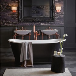 Casa Padrino bañera de lujo de hierro fundido negro / blanco 170 x 68 x H. 69,5 cm - Bañera independiente curvada - Mobiliario de baño barroco y Art Nouveau