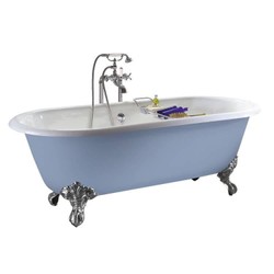 Casa Padrino Luxus Gusseiesen Eisen Metall Badewanne Freistehend Freistehende Gussmetall Freestanding Bathtub Badezimmer Luxury Jugendstil Art Deco Cast Iron Metal Blau White Weiß Hellblau Blue Skyblue