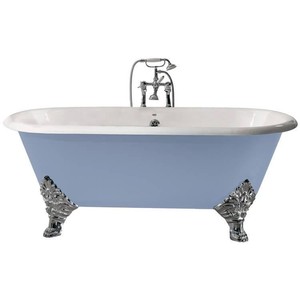 Casa Padrino bañera de lujo de hierro fundido azul claro / blanco 178 cm - Bañera curva independiente - Muebles de baño barrocos y Art Nouveau