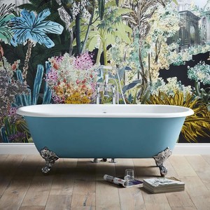 Casa Padrino bañera de lujo de hierro fundido turquesa / blanco 178 cm - Bañera curva independiente - Muebles de baño barrocos y Art Nouveau