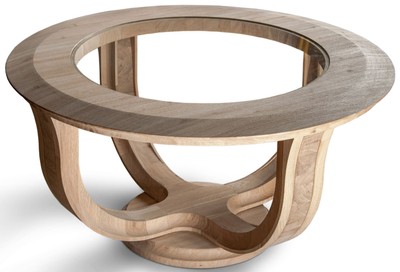 Casa Padrino mesa de centro de lujo de madera maciza natural Ø 73 x A. 43 cm - Mesa de salón redonda de madera de roble con tapa de vidrio - Muebles de salón de madera maciza
