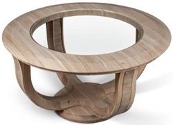 Casa Padrino tavolo da salotto in legno massello naturale Ø 73 x A. 43 cm - Tavolo da soggiorno rotondo in legno di rovere con piano in vetro - Mobili da soggiorno in legno massello
