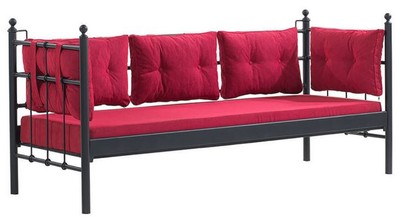 Casa Padrino sofá de jardín Art Nouveau negro / rojo burdeos 200 x 70 x A. 92 cm - Sofá de Jardín - Sofá de Terraza - Muebles de Jardín y Terraza