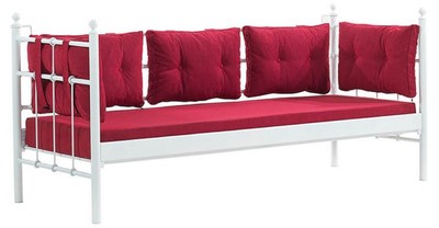 Casa Padrino Art Nouveau garden sofa white / bordeaux red 200 x 70 x H. 92 cm - Garden Sofa - Patio Sofa - Garden & Patio Furniture