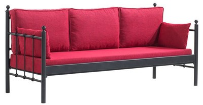 Casa Padrino Art Nouveau garden sofa black / bordeaux red 200 x 70 x H. 92 cm - Garden Sofa - Patio Sofa - Art Nouveau Garden & Patio Furniture