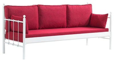 Casa Padrino Art Nouveau garden sofa white / bordeaux red 200 x 70 x H. 92 cm - Garden Sofa - Patio Sofa - Art Nouveau Garden & Patio Furniture