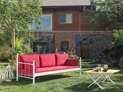 Casa Padrino Art Nouveau garden sofa white / bordeaux red 200 x 70 x H. 92 cm - Garden Sofa - Patio Sofa - Art Nouveau Garden & Patio Furniture