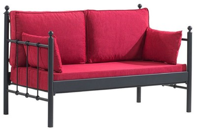 Casa Padrino Art Nouveau garden sofa black / bordeaux red 140 x 70 x H. 92 cm - Garden Sofa - Patio Sofa - Art Nouveau Garden & Patio Furniture