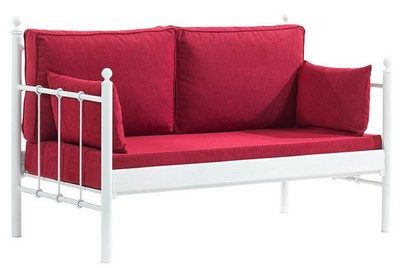 Casa Padrino Art Nouveau garden sofa white / bordeaux red 140 x 70 x H. 92 cm - Garden Sofa - Patio Sofa - Art Nouveau Garden & Patio Furniture