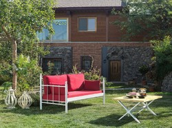 Casa Padrino Art Nouveau garden sofa white / bordeaux red 140 x 70 x H. 92 cm - Garden Sofa - Patio Sofa - Art Nouveau Garden & Patio Furniture