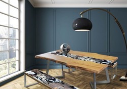 Casa Padrino luxury dining table natural / multicolor / silver 200 x 100 x H. 75 cm - Modern solid wood table with noble lava stone and stainless steel frame - Dining room furniture - Luxury Quality