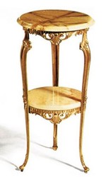 Casa Padrino mesa auxiliar barroco de lujo oro / beige Ø 35 x A. 72 cm - Mesa redonda de latón con tapas de mármol - Muebles de salón barrocos - Calidad de Lujo