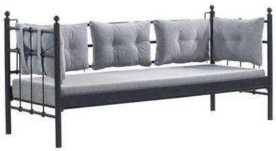 Casa Padrino Art Nouveau garden sofa black / light gray 200 x 70 x H. 92 cm - Garden Sofa - Patio Sofa - Garden & Patio Furniture