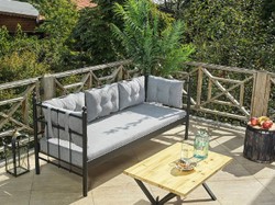 Casa Padrino Art Nouveau garden sofa black / light gray 200 x 70 x H. 92 cm - Garden Sofa - Patio Sofa - Garden & Patio Furniture
