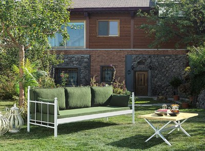 Casa Padrino Jugendstil Gartensofa Weiß / Dunkelgrün 200 x 70 x H. 92 cm - Garten Sofa - Terrassen Sofa - Jugendstil Garten & Terrassen Möbel