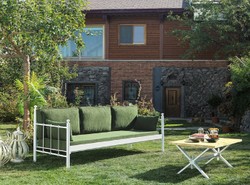 Casa Padrino Art Nouveau garden sofa white / dark green 200 x 70 x H. 92 cm - Garden Sofa - Patio Sofa - Art Nouveau Garden & Patio Furniture