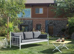 Casa Padrino Art Nouveau garden sofa white / dark gray 200 x 70 x H. 92 cm - Garden Sofa - Patio Sofa - Art Nouveau Garden & Patio Furniture