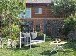 Casa Padrino Art Nouveau garden sofa white / dark gray 140 x 70 x H. 92 cm - Garden Sofa - Patio Sofa - Art Nouveau Garden & Patio Furniture