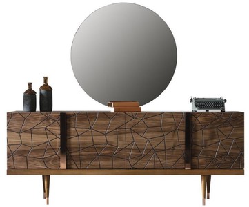 Casa Padrino set di mobili di lusso marrone / rame - 1 Credenza con 4 Ante e 1 Specchio - Mobili moderni in legno massello - Collezione di Lusso