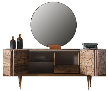 Casa Padrino Luxus Möbel Set Braun / Kupfer - 1 Sideboard mit 4 Türen & 1 Spiegel - Moderne Massivholz Möbel - Luxus Kollektion