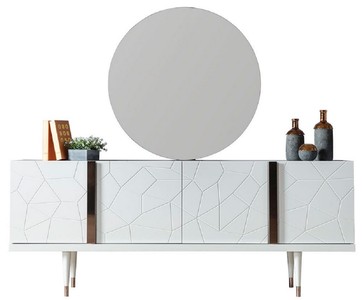 Casa Padrino set di mobili di lusso bianco / rame - 1 Credenza con 4 Ante e 1 Specchio - Mobili moderni in legno massello - Collezione di Lusso