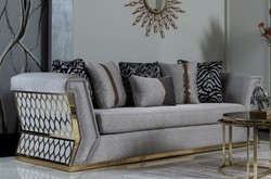 Casa Padrino canapé de luxe gris / or - Canapé de salon élégant avec coussins décoratifs - Meubles de salon de luxe