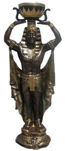 Casa Padrino sculpture décorative égyptienne avec pot de fleur bronze / noir / or H. 130 cm - Figurine de décoration égyptienne résistante aux intempéries - Sculpture salon jardin terrasse
