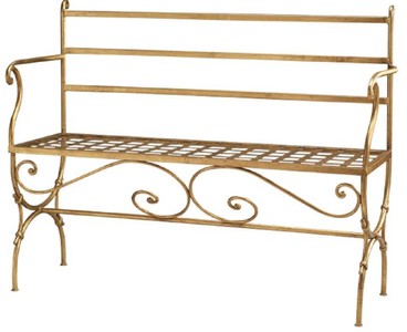 Casa Padrino panca Art Nouveau di lusso oro antico 110 x 50 x A. 88 cm - Panca in metallo fatta a mano rifinita con foglia d'oro - Mobili per hotel nostalgici - Qualità di Lusso