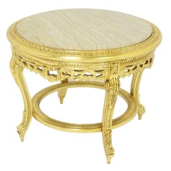 Gran mesa auxiliar barroca Casa Padrino con tapa de mármol oro / crema Ø 70 x H. 45 cm - mesa redonda de estilo antiguo - muebles de salón barrocos