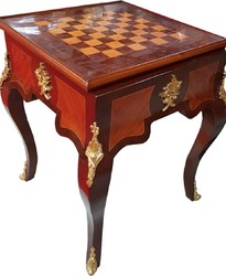 Casa Padrino Art Deco Solid Wood Chess Table Brown / Dark Brown / Beige / Brass 60 x 60 x H. 71 cm - Handmade Game Table - Side Table - Antique Style Baroque Furniture