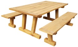 Casa Padrino solid wood dining room set natural - Oak Dining Table with 2 Benches - Dining room furniture - Restaurant furniture - Solid oak furniture