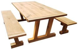 Casa Padrino solid wood dining room set natural - Oak Dining Table with 2 Benches - Dining room furniture - Restaurant furniture - Solid oak furniture
