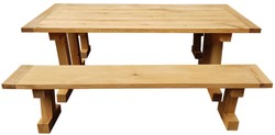 Casa Padrino solid wood dining room set natural - Oak Dining Table with 2 Benches - Dining room furniture - Restaurant furniture - Solid oak furniture