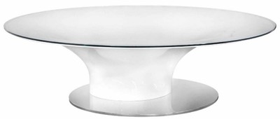 Casa Padrino tavolo da salotto di lusso bianco lucido / argento Ø 140 x A. 40 cm - Tavolo da soggiorno rotondo con piano in vetro - Mobili da soggiorno di lusso