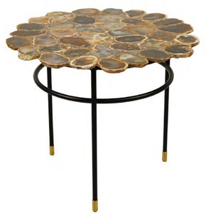 Casa Padrino tavolo da salotto di lusso multicolore / nero / ottone Ø 60 x A. 50 cm - Tavolo da soggiorno con piano in pietra agata - Mobili da Soggiorno di Lusso