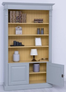 Casa Padrino Landhausstil Bücherschrank Grau / Gelb 120 x 39 x H. 197 cm - Massivholz Schrank - Wohnzimmerschrank - Büroschrank - Landhausstil Möbel