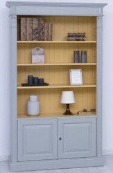 Casa Padrino armadio per libri in stile country grigio / giallo 120 x 39 x A. 197 cm - Armadio in legno massello - Armadio soggiorno - Armadio ufficio - Mobili in stile country
