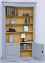 Casa Padrino armadio per libri in stile country grigio / giallo 120 x 39 x A. 197 cm - Armadio in legno massello - Armadio soggiorno - Armadio ufficio - Mobili in stile country