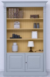 Casa Padrino armadio per libri in stile country grigio / giallo 120 x 39 x A. 197 cm - Armadio in legno massello - Armadio soggiorno - Armadio ufficio - Mobili in stile country