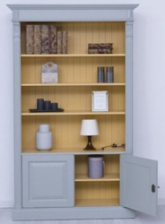 Casa Padrino armadio per libri in stile country grigio / giallo 120 x 39 x A. 197 cm - Armadio in legno massello - Armadio soggiorno - Armadio ufficio - Mobili in stile country