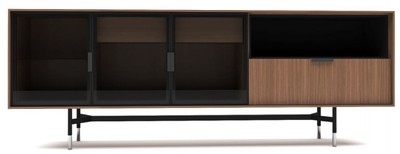 Casa Padrino credenza di lusso marrone / nero / argento 224 x 50 x A. 80 cm - Armadio da soggiorno moderno in legno massello - Mobili da soggiorno di lusso