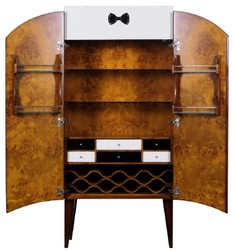 Casa Padrino armadio bar Art Déco di lusso marrone / bianco / nero 80 x 45 x A. 170 cm - Armadio per vino in legno massello - Mobili Bar - Mobili Hotel - Qualità di Lusso