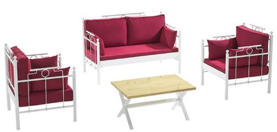 Casa Padrino Set di Mobili da Giardino Art Nouveau Bordeaux Rosso / Bianco - 1 Divano e 2 Poltrone e 1 Tavolo - Mobili da Giardino e Patio Art Nouveau