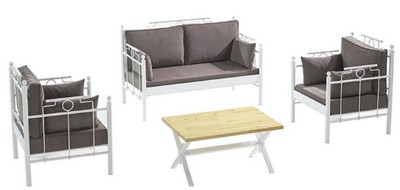 Casa Padrino Set di Mobili da Giardino Art Nouveau Grigio / Bianco - 1 Divano e 2 Poltrone e 1 Tavolo - Mobili da Giardino e Patio Art Nouveau