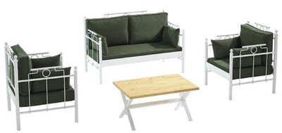 Casa Padrino Set di Mobili da Giardino Art Nouveau Verde Scuro / Bianco - 1 Divano e 2 Poltrone e 1 Tavolo - Mobili da Giardino e Patio Art Nouveau