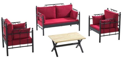 Casa Padrino Set di Mobili da Giardino Art Nouveau Bordeaux Rosso / Nero - 1 Divano e 2 Poltrone e 1 Tavolo - Mobili da Giardino e Patio Art Nouveau