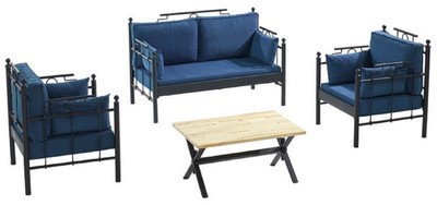 Casa Padrino Set di Mobili da Giardino Art Nouveau Blu / Nero - 1 Divano e 2 Poltrone e 1 Tavolo - Mobili da Giardino e Patio Art Nouveau