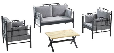 Casa Padrino Set di Mobili da Giardino Art Nouveau Grigio Chiaro / Nero - 1 Divano e 2 Poltrone e 1 Tavolo - Mobili da Giardino e Patio Art Nouveau