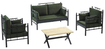 Casa Padrino Set di Mobili da Giardino Art Nouveau Verde Scuro / Nero - 1 Divano e 2 Poltrone e 1 Tavolo - Mobili da Giardino e Patio Art Nouveau