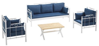 Casa Padrino Set di Mobili da Giardino Art Nouveau Blu / Bianco - 1 Divano e 2 Poltrone e 1 Tavolo - Mobili da Giardino e Patio in Stile Art Nouveau